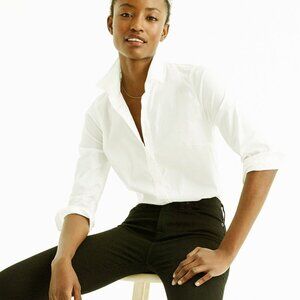 J. Crew 3/4 Sleeve Slim Fit Stretch Perfect Button Down Shirt - White | XXS